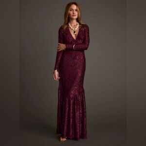 12th Tribe Angela Mulberry Velvet Burnout Long Sleeve Maxi Dress